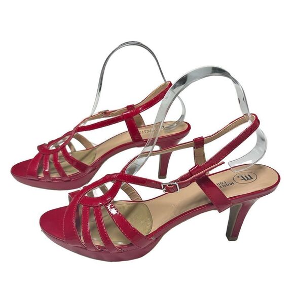 Mootsies Tootsies Sexy Bright Red Shiny Open Toe Heels Sandals Casual Formal - Picture 1 of 11